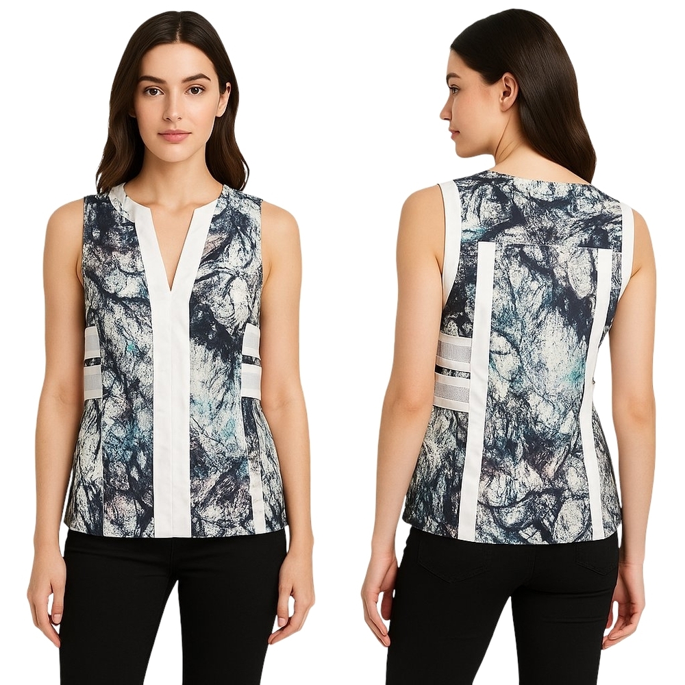 CHELSEA AND WALKER Silk Blend Womens Size 4 Abstract Marble Print Sleeveless Top